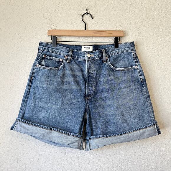 AGOLDE Dame Jean Shorts Blue Denim High Rise Button Fly Mom Y2K - Picture 1 of 13